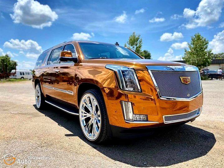 Custom Cadillac Escalade Wrapped In Gold Chrome - Auto Discoveries